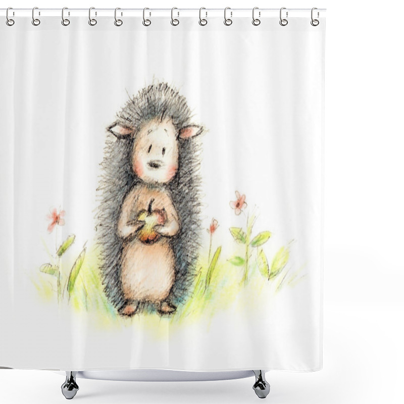 Personality  Cute Hedgehog With Apple Shower Curtains