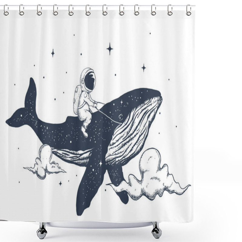 Personality  Astronaut And Whale In The Clouds Shower Curtains