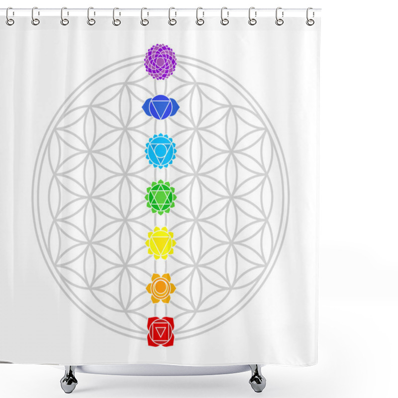 Personality  Flower Of Life Chakras White Shower Curtains