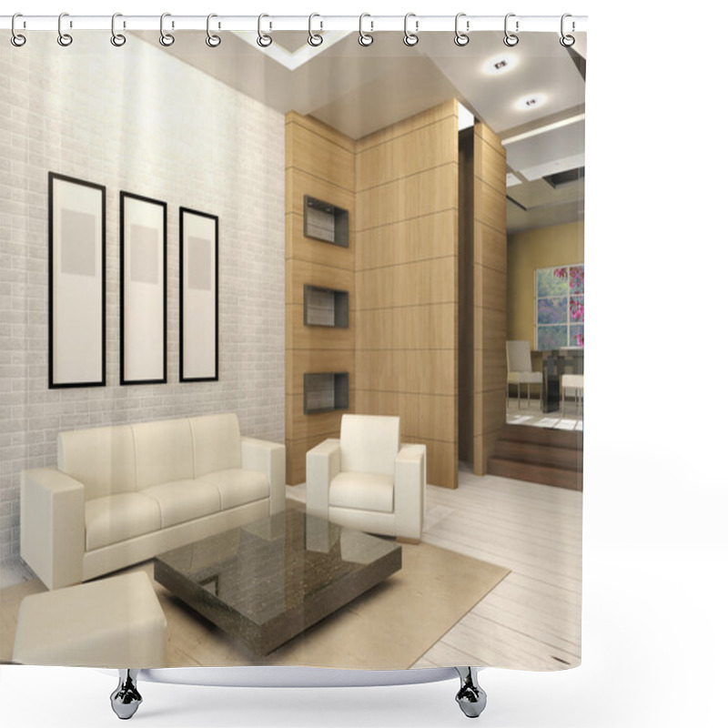 Personality  White Living Room Interior In Modern Design Shower Curtains