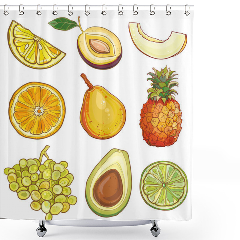 Personality  Vector Set With Fruits And Berries: Yellow, Green And Orange Shower Curtains