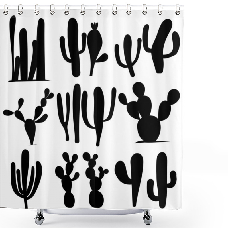 Personality  Collection Of Cactus Silhouettes, Vector Illustration. Shower Curtains