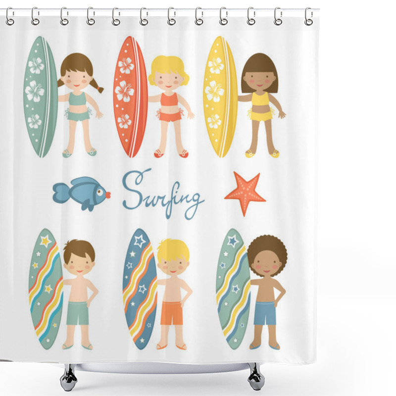 Personality  Cute Collection Of Surfing Kids Shower Curtains