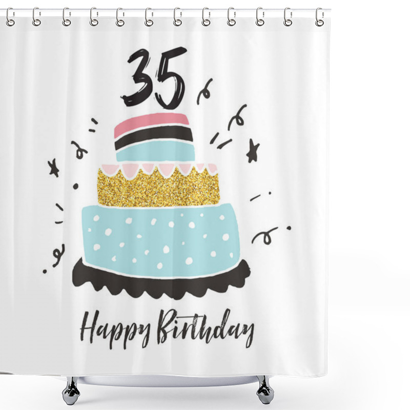 Personality  35th Birthday Hand Drawn Cake Birthday Card Shower Curtains