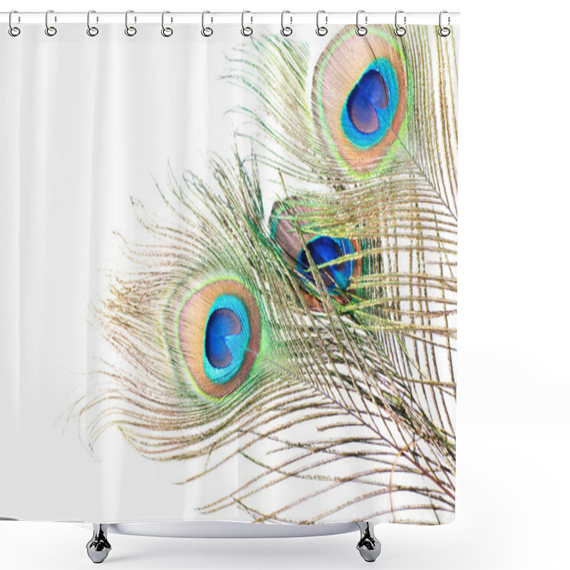 Personality  Peacock Feather On White Shower Curtains