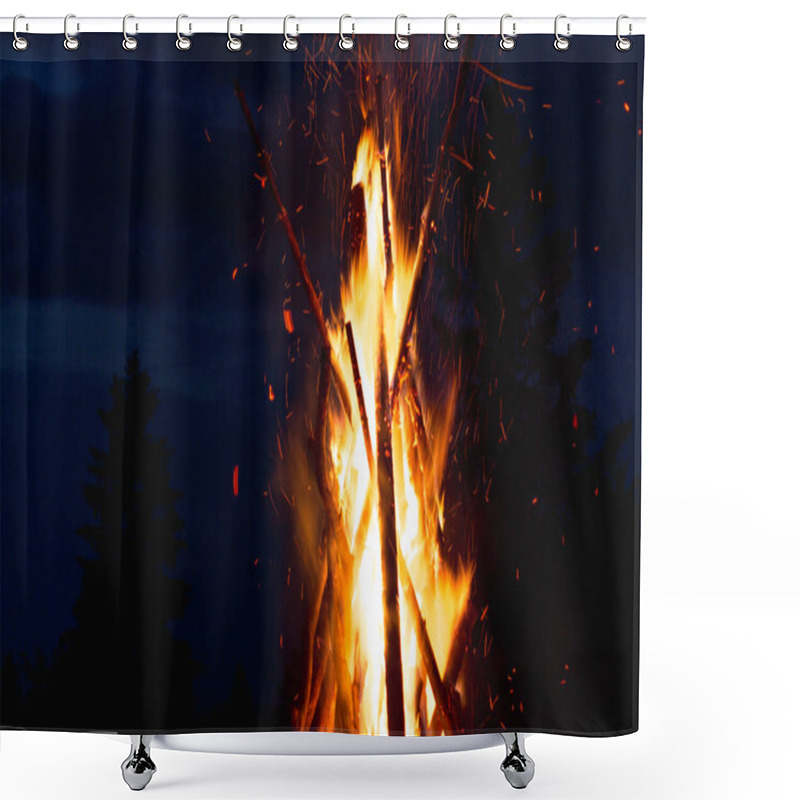 Personality  Captivating Image Of A Massive Conical Bonfire During The Ivan Kupala Celebration In The Carpathian Mountains, Illuminating The Night Sky Shower Curtains