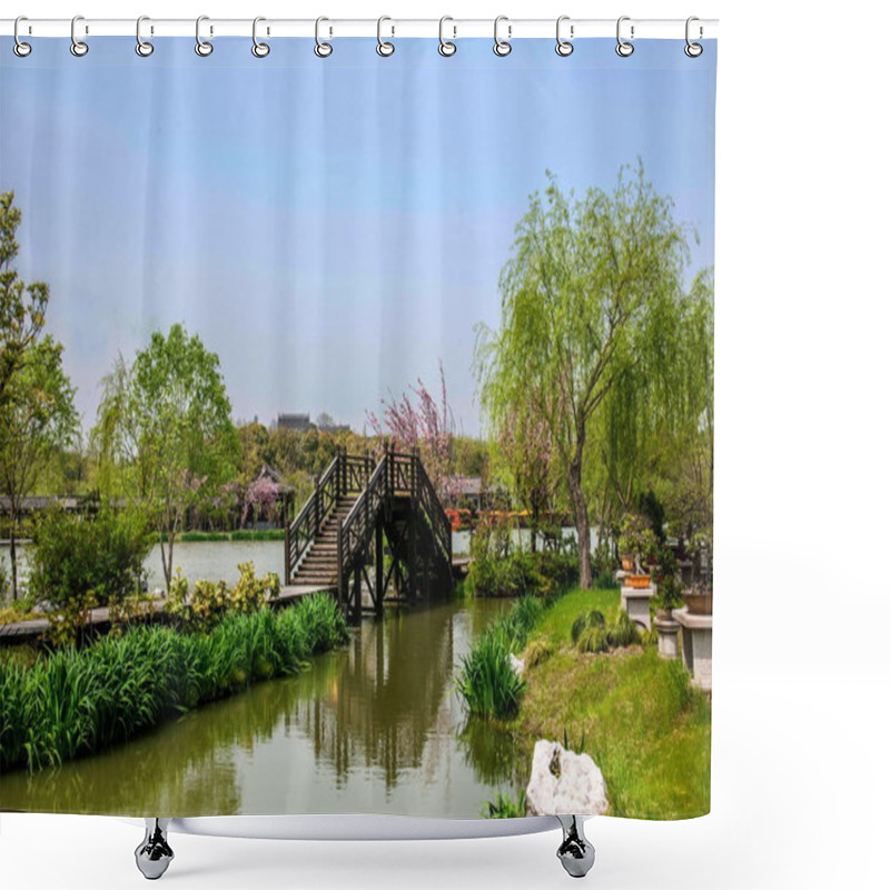 Personality  Yangzhou Slender West Lake Garden Architecture Shower Curtains