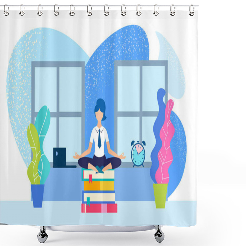 Personality  Work And Study From Home Vector Illustration Concept Keep Calm, Take Care Of Your Health, Comply With Quarantine Shower Curtains