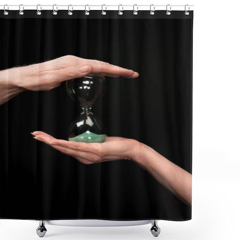 Personality  Senior Couple Holding Hourglass Shower Curtains