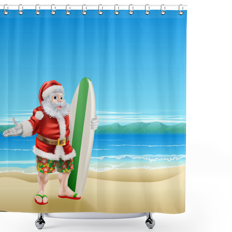 Personality  Surf Santa On The Beach Shower Curtains