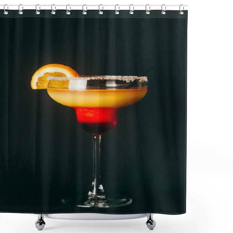 Personality  Glass Of Alcohol Cocktail Dark Background Shower Curtains