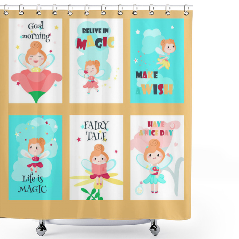 Personality  Vector Set Of Cards With Cute Little Fairies Shower Curtains