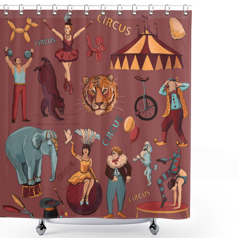 Personality  Circus. Collection Of Hand Drawn Icons Shower Curtains