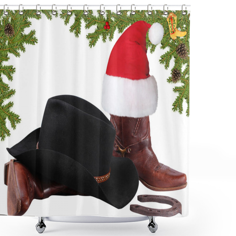 Personality  American Black Hat With Cowboy Boots.Christmas Objects Isolated Shower Curtains