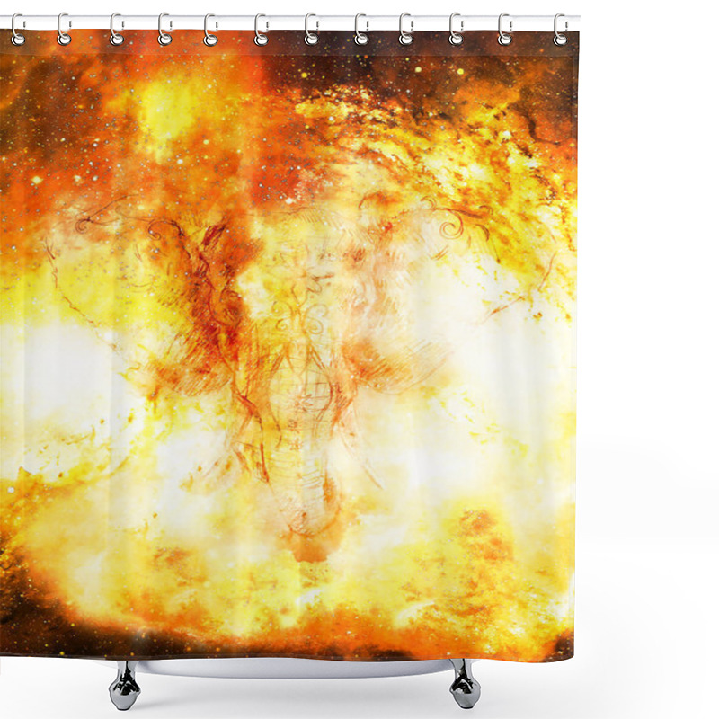 Personality  Elephant With Floral Ornament In Cosmic Space. Shower Curtains