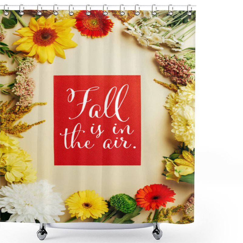 Personality  Flat Lay With Various Beautiful Flowers And Red Card With 