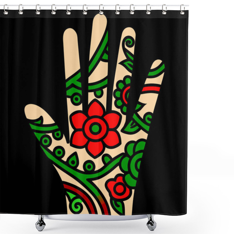 Personality  Minimalist Hand Mehndi Design With Floral Mandala Pattern Vector Illustration Shower Curtains