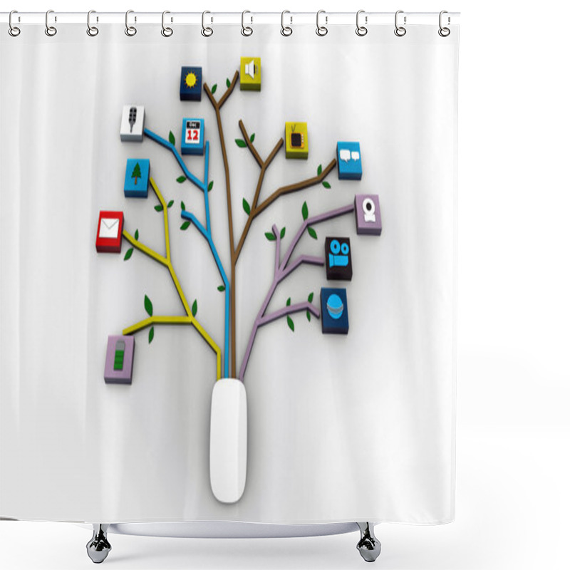 Personality  Mouse Connected With Applications Icones Shower Curtains