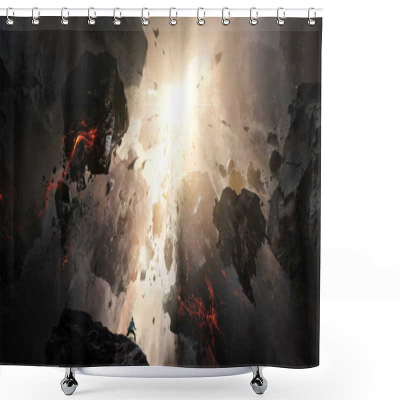 Personality  World Collapse, Doomsday Scene, Digital Painting. Shower Curtains