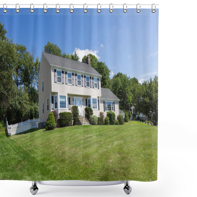 Personality  American Traditional Colonial House Front View In Summer Shower Curtains