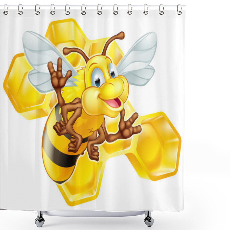 Personality  Cartoon Cute Bee With Honeycomb Shower Curtains