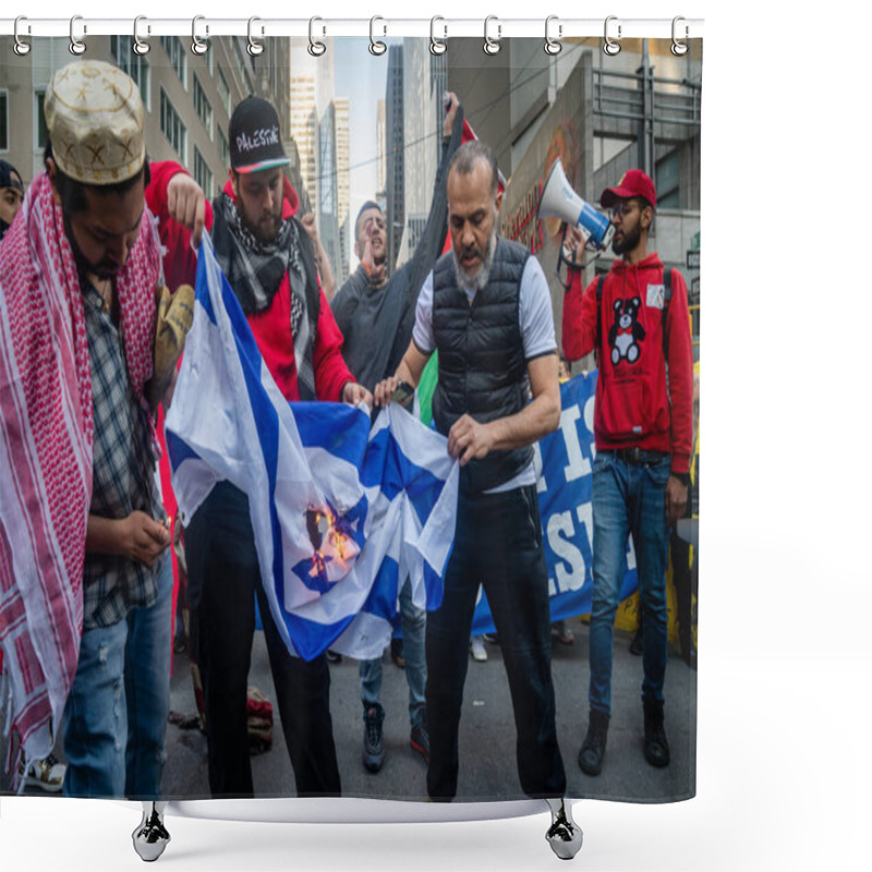 Personality  NEW YORK, UNITED STATES - May 15, 2021: Pro-Palestine, Anti-Israel Protesters Hold A Rally In New York City During Fighting Between Israel And Hamas In The Gaza Strip Shower Curtains