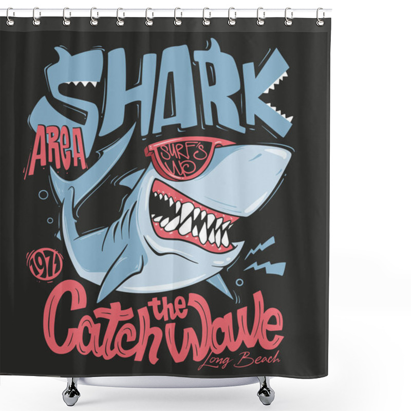 Personality  Shark T-shirt Surf Print Design, Vector Illustration. Shower Curtains