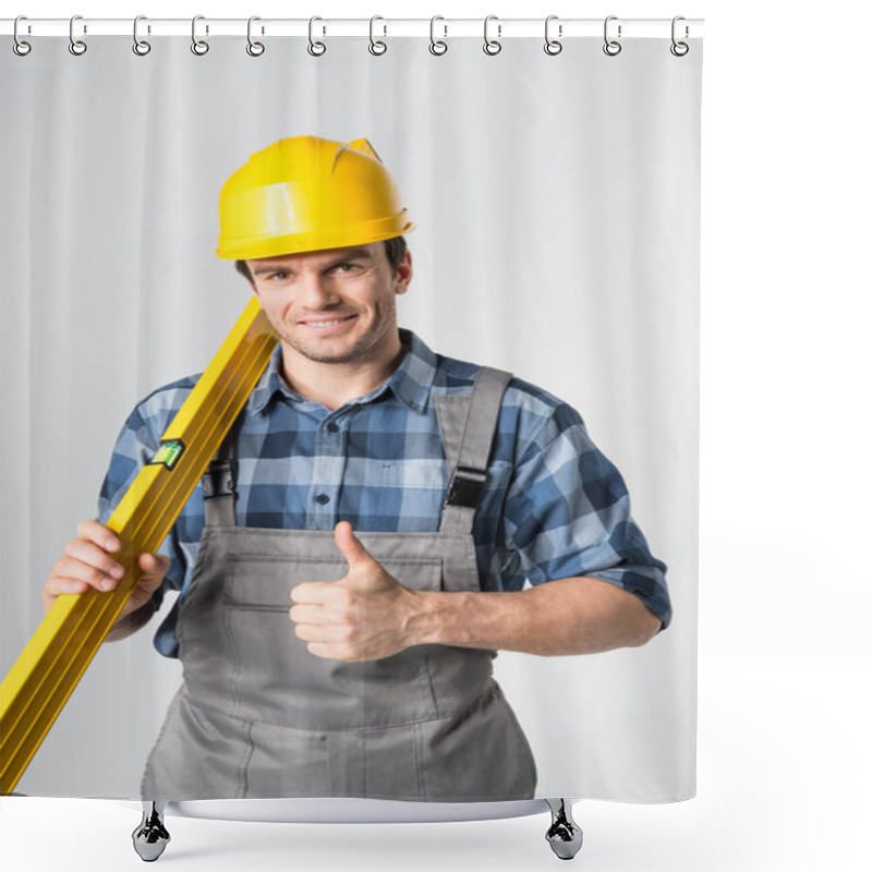 Personality  Workman With Level Tool Shower Curtains