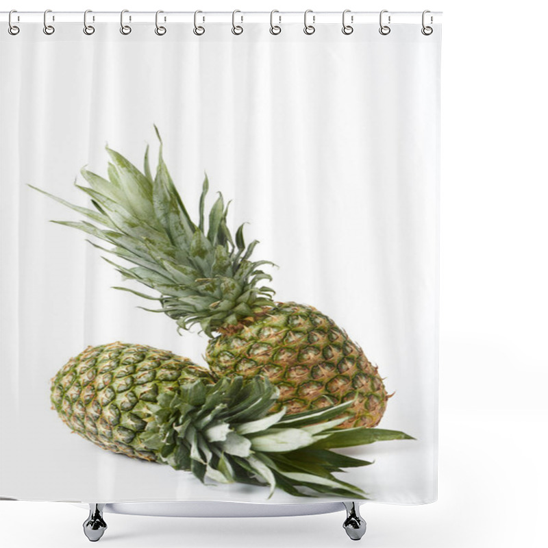 Personality  Organic Delicious And Sweet Pineapples On White Background Shower Curtains