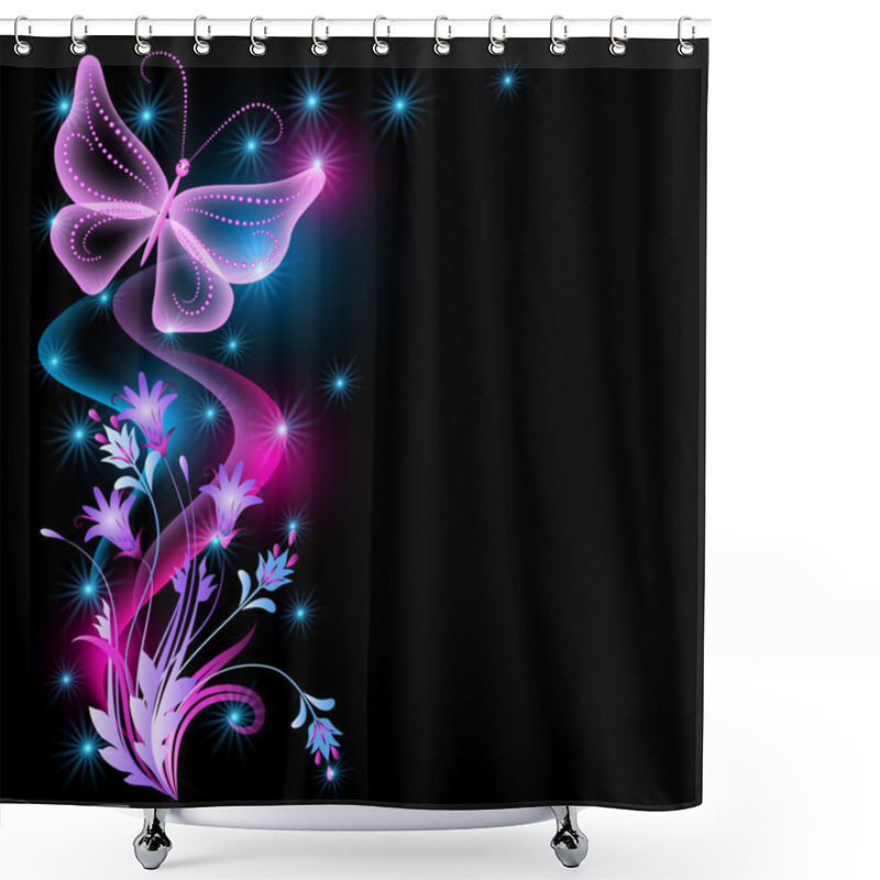 Personality  Flowers And Transparent Butterfly Shower Curtains