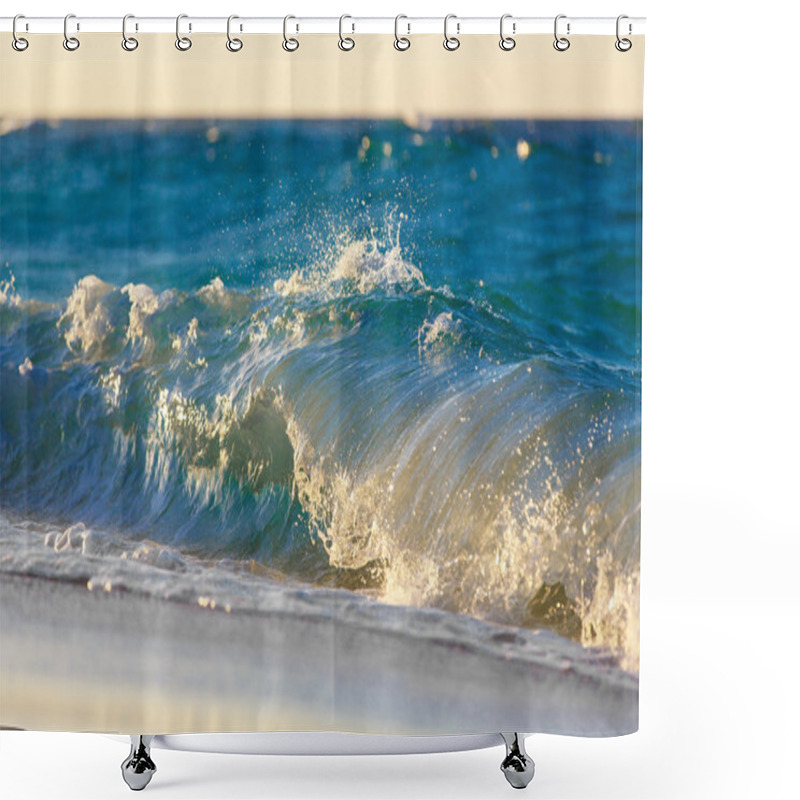 Personality  Waves On The Beach Of A Tropical Sea On Sunset Shower Curtains