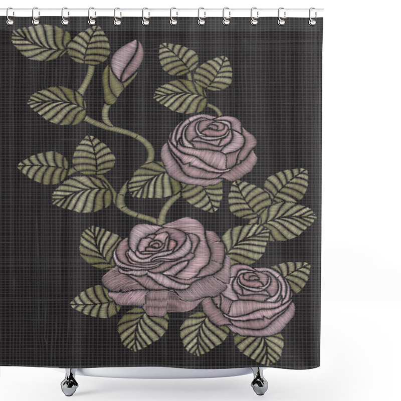 Personality  Embroidery With Roses Flowers Shower Curtains