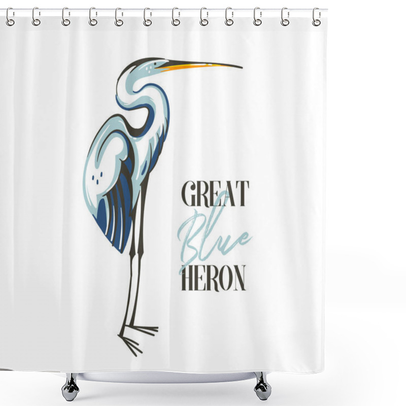 Personality  Hand Drawn Vector Abstract Cartoon Summer Time Graphic Decoration Illustrations Art With Exotic Tropical Rainforest Great Blue Heron Bird Isolated On White Background Shower Curtains