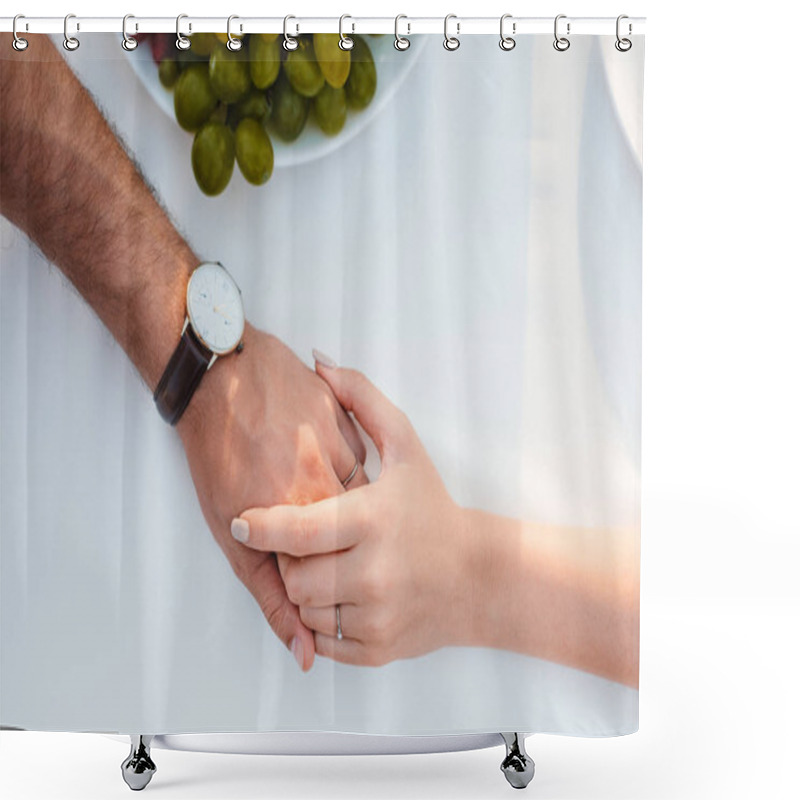 Personality  Couple Holding Hands After Propose In Romantic Date Shower Curtains