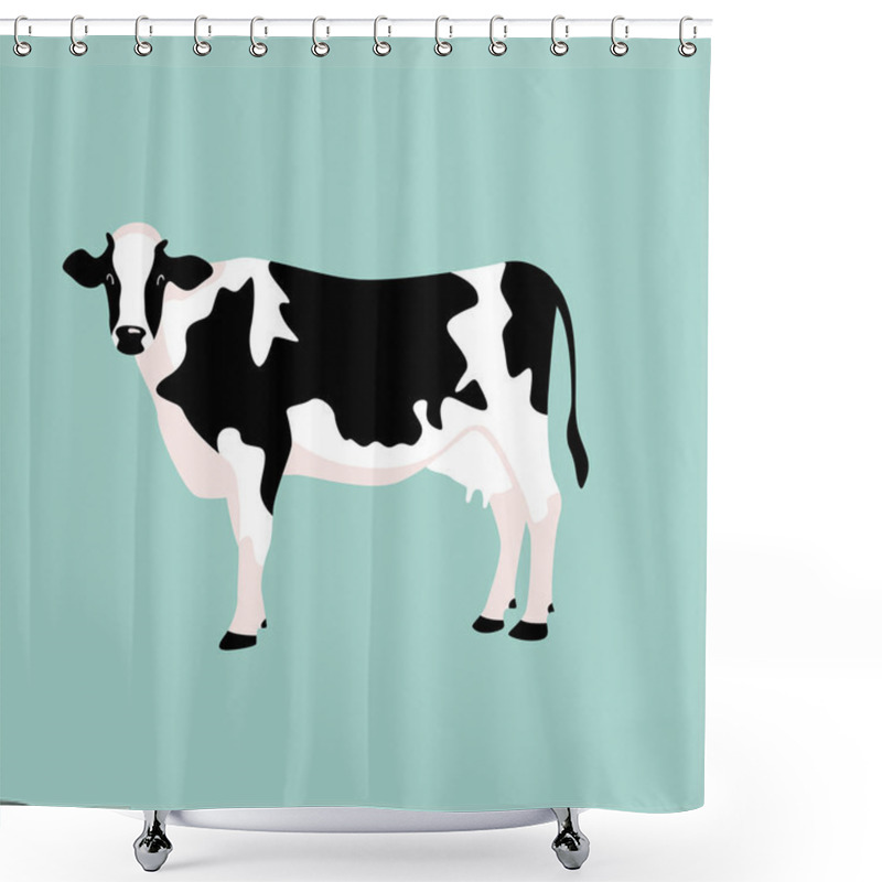 Personality  Cow Vector Illustration, Flat Style, Side View,  Shower Curtains