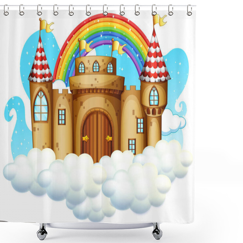 Personality  Castle With Rainbow On The Cloud Isolated On White Background Illustration Shower Curtains