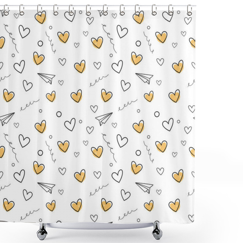 Personality  Hand Drawn Hearts And Paper Planes Seamless Vector Pattern. Hearts Doodle Shower Curtains