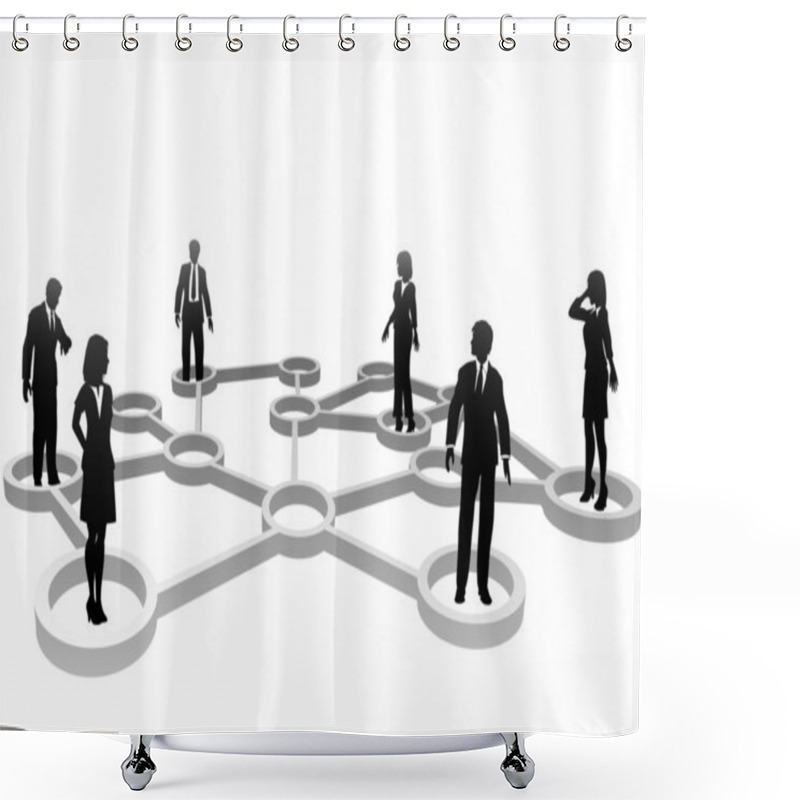 Personality  Connected Business Silhouettes In Network Nodes Shower Curtains