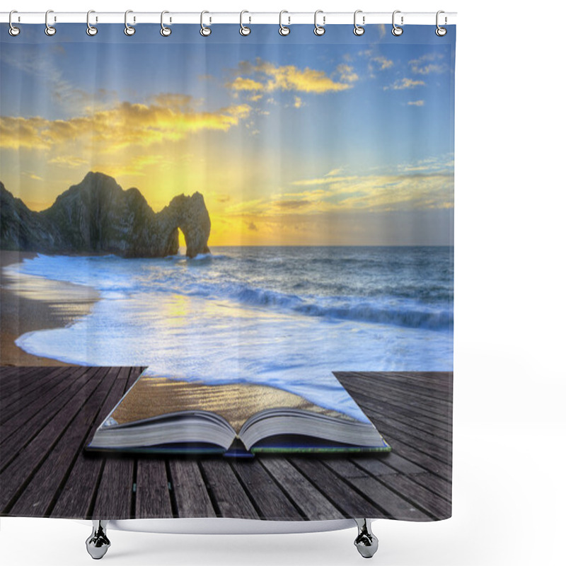 Personality  Vibrant Sunrise Over Ocean With Rock Stack In Foreground In Page Shower Curtains