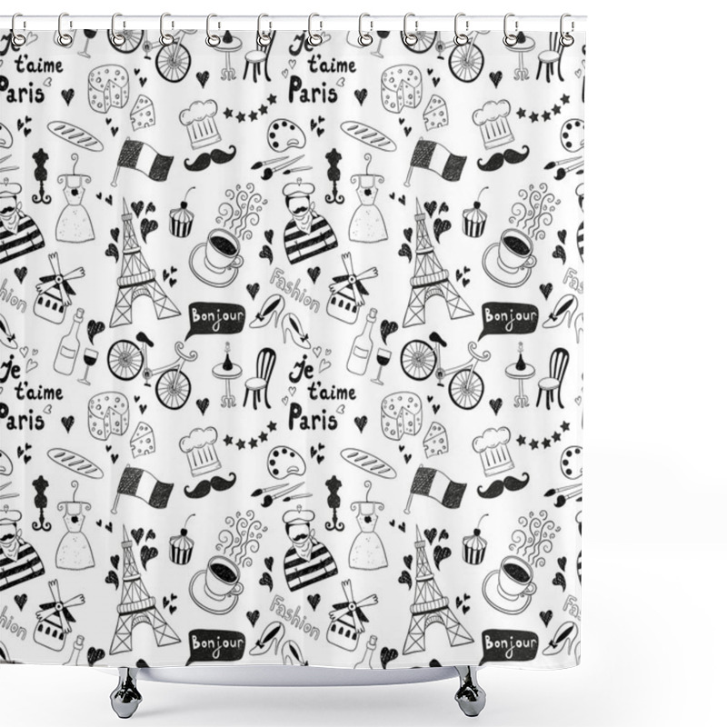 Personality  Black Paris Doodles Shower Curtains