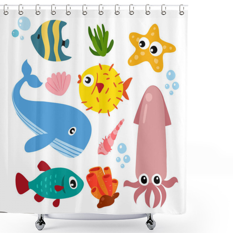 Personality  Ocean Vector Collection Design, Marine Life Vector Design Shower Curtains