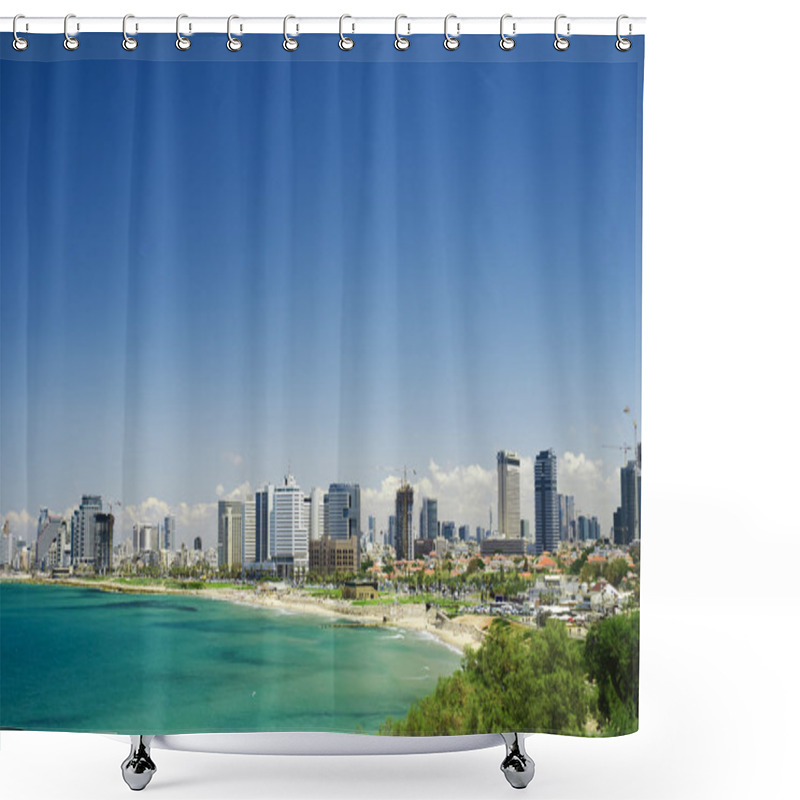 Personality  Sea Coast And The View Of The Tel Aviv From Old Jaffa At The Evening Shower Curtains