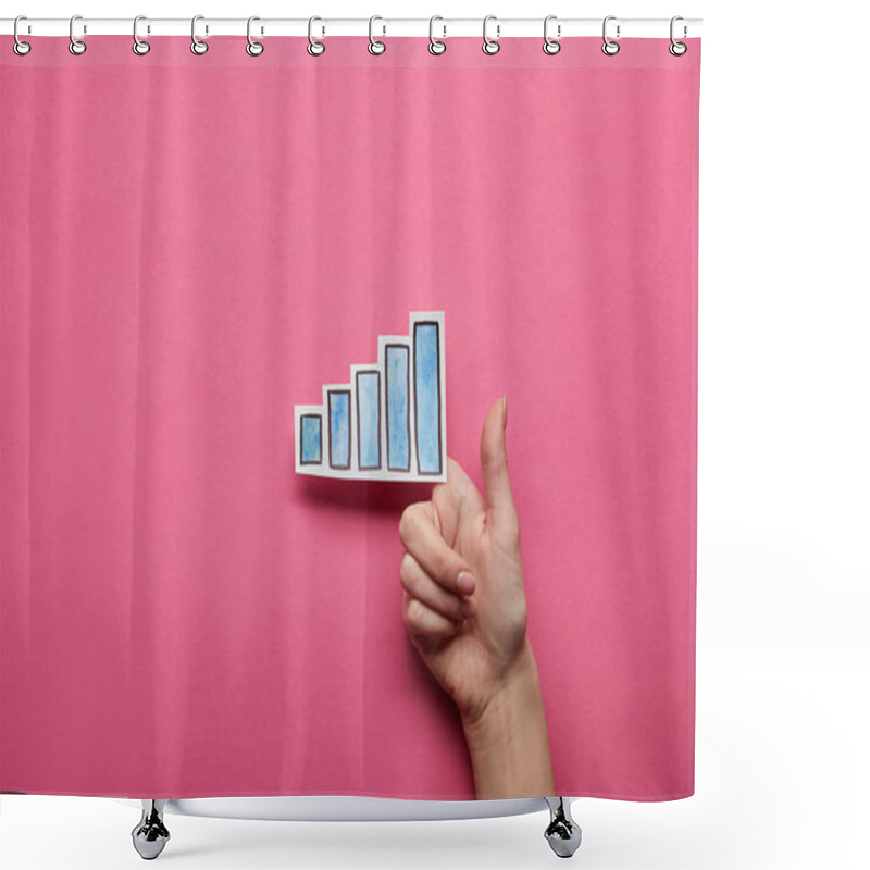 Personality  Elevated View Of Excellent Chart With Thumb Up On Pink Background Shower Curtains