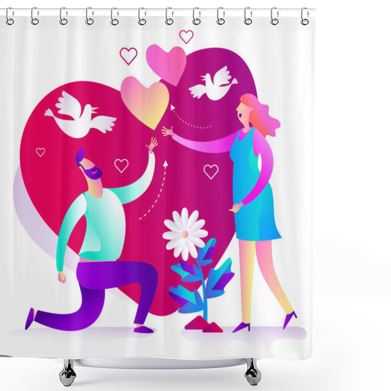 Personality  Vector Illustration Of Greetings For Valentine's Day, Wedding, Proposal To Marry Or Get Engaged; Love Card. Shower Curtains