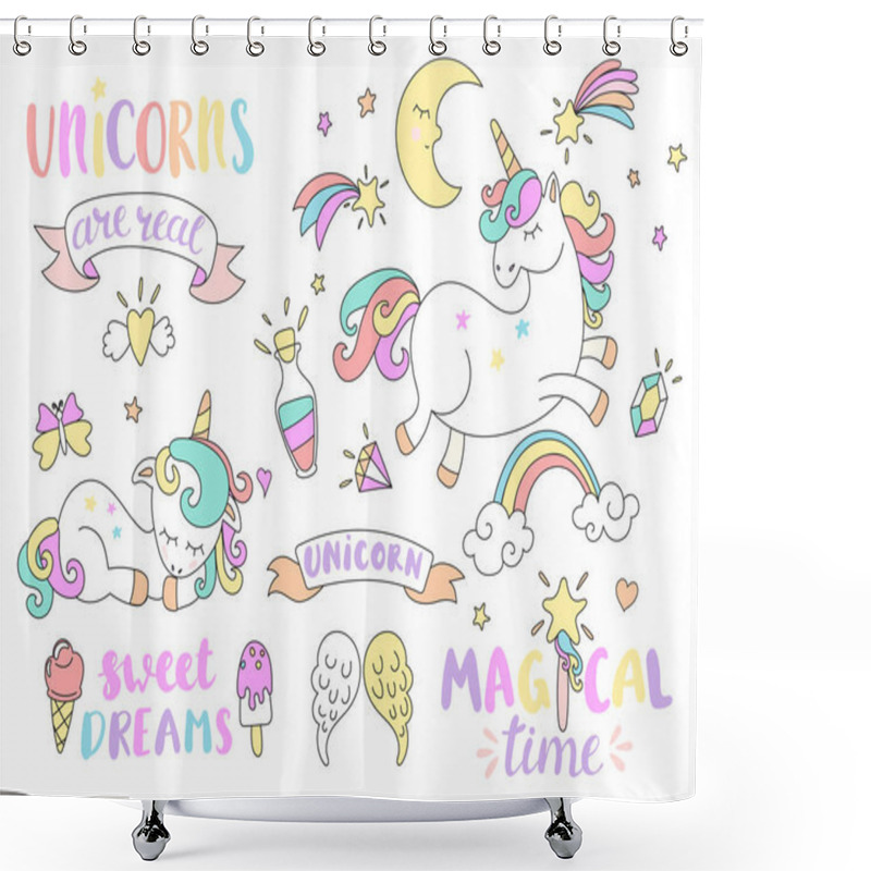 Personality  Set Of Unicorns And Elements. Shower Curtains