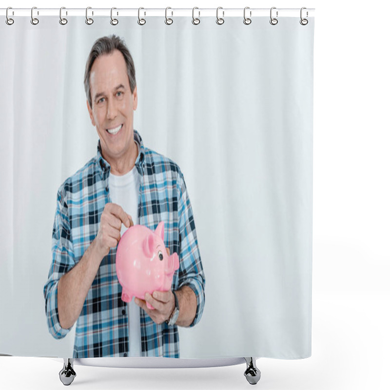 Personality  Man Holding Piggy Bank Shower Curtains