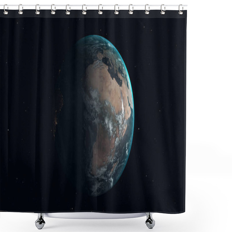 Personality  Earth Rotating On Starry Background Shower Curtains