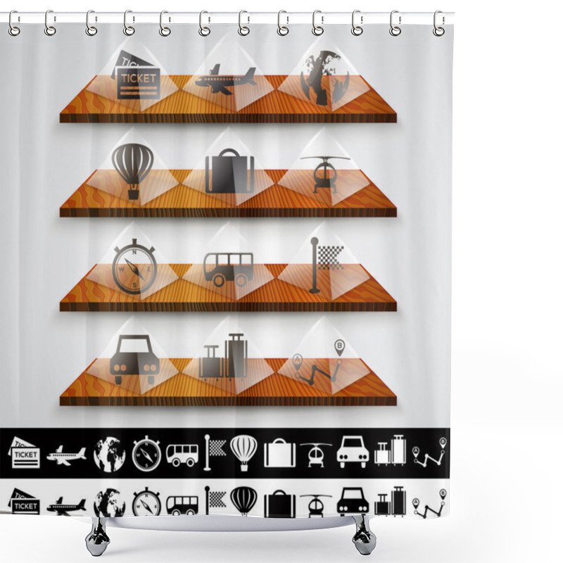 Personality  Travel Icons Vector  Illustration  Shower Curtains