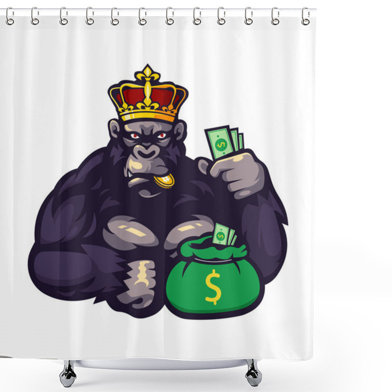 Personality  King Gorilla Holding Money Mascot Logo Design Illustration Vector With Transparent Background Shower Curtains