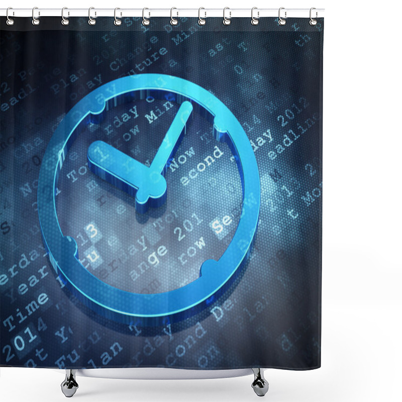 Personality  Time Concept: Blue Clock On Digital Background Shower Curtains